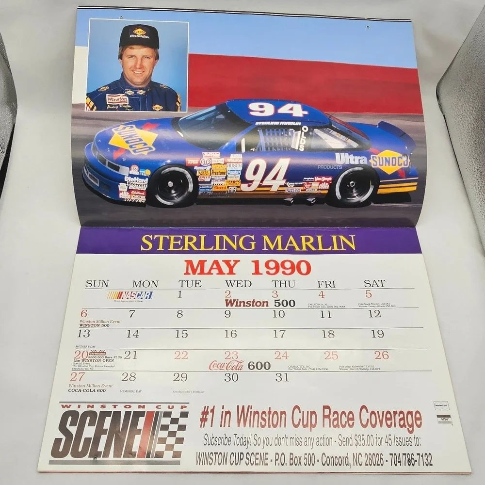 1990 Winston Cup NASCAR Driver Calendar Harry Gant Ken Schrader Geoff Bodine VTG